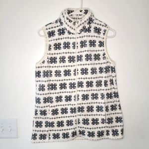 Laura Scott Fleece Sweater Vest Zip up Sweater LG Fair Isle Snowflake print